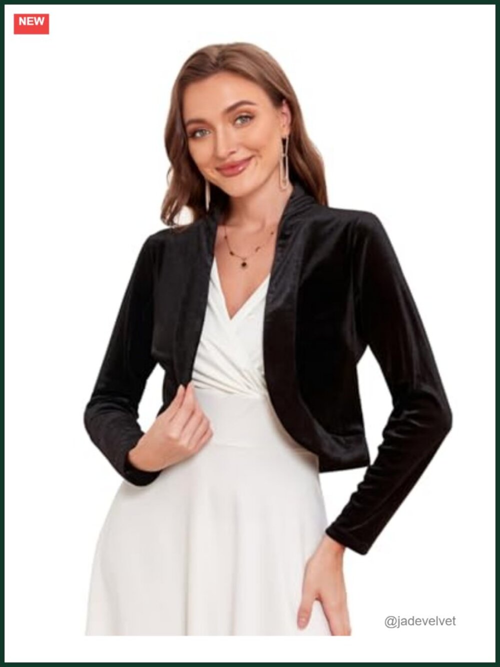 Knit Velvet Open Front Cropped Bolero Shrug Cardigan Long Sleeve